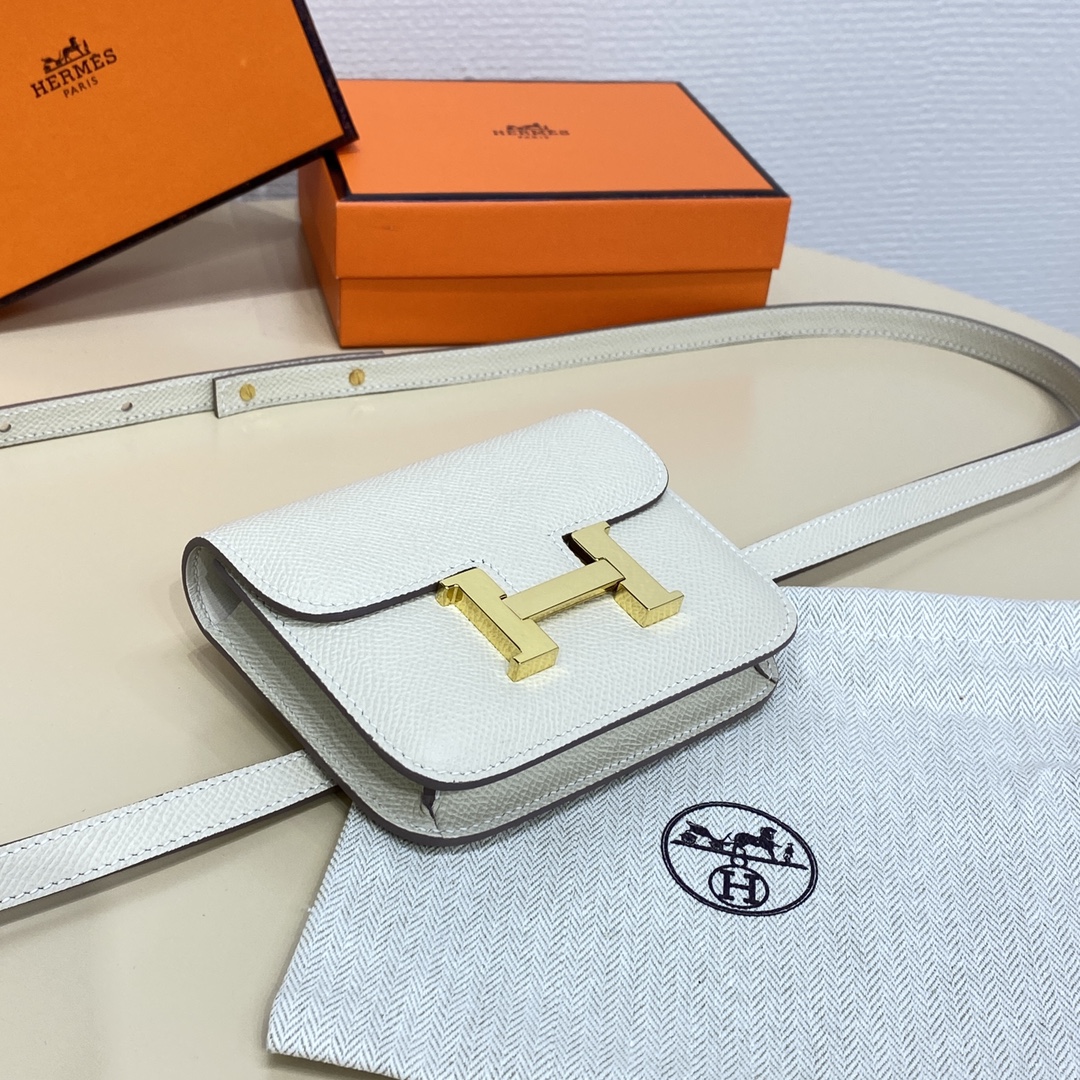 Hermes Constance Slim Wallet Belt Bag In White Epsom Leather